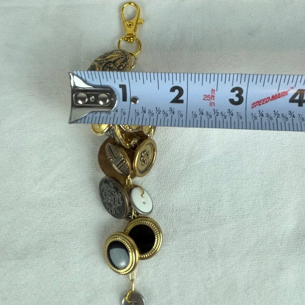 Vintage Ornate Button Bag Charm Gold Tone Cluster Keychain Accessory